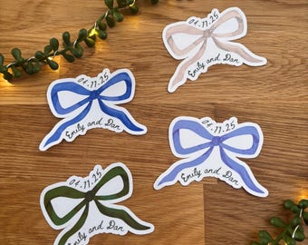 Personalised Wedding Stickers | Custom Name & Date Invitation, Gift Bag, Envelope Seals | Bow Detail