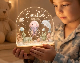 Personalized Ocean Baby Night Light, Custom Name LED Nursery Lamp, Ocean Animal Night Light, Newborn Baby Gift, Baby Shower Gift