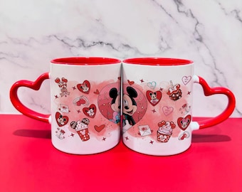 Tazza da caffè di San Valentino con Topolino e Minnie, tazza in ceramica con cuore per coppia Disney, set da tè con icona dell'amore, stoviglie romantiche con cartoni animati