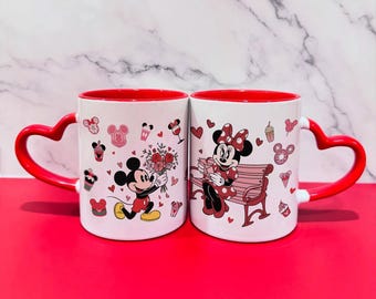 Tazza da caffè di San Valentino con Topolino e Minnie, tazza in ceramica con coppia Disney, tazza da tè con manico a cuore, bicchieri con coppia di cartoni animati romantici