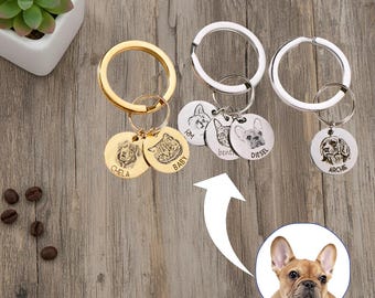 Custom Pet Portrait Keychain, Personalized Dog Cat Memorial Gift for Pet Mom