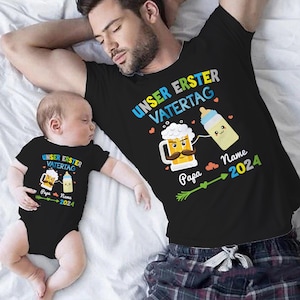 Personalisierte Vatertag T-Shirt, unser erster Vatertag Shirt, baby Bodysuit, neuer Dad, Vatertagsgeschenk, geburtstagsgeschenk für männer Black