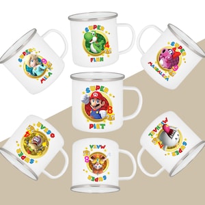Personalisierte Super Mario Tasse | Spaß Kinder Camping Geschenk & Einzigartige Weihnachtsüberraschung | Super Mario Emaille-Tasse für Kinder