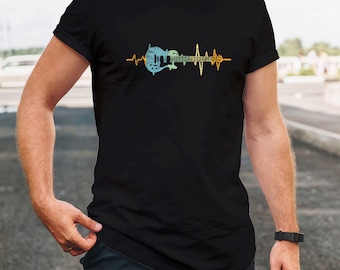 Gitarist hartslag gitaar gitarist T-shirt, gitaar cadeau retro look t-shirt