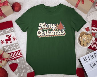 Vintage Frohe Weihnachten T-Shirt,Frohe Weihnachten Shirt,Weihnachten Familie Shirt,Weihnachtsgeschenk,70er Jahre Stil Merry Christmas Shirt