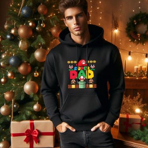 Personalisierter Super Mario Dad Hoodie - Perfektes Vatertagsgeschenk für Gaming-Väter! Lustiges Super Mario Sweatshirt - Super Mario Vatertagsshirt