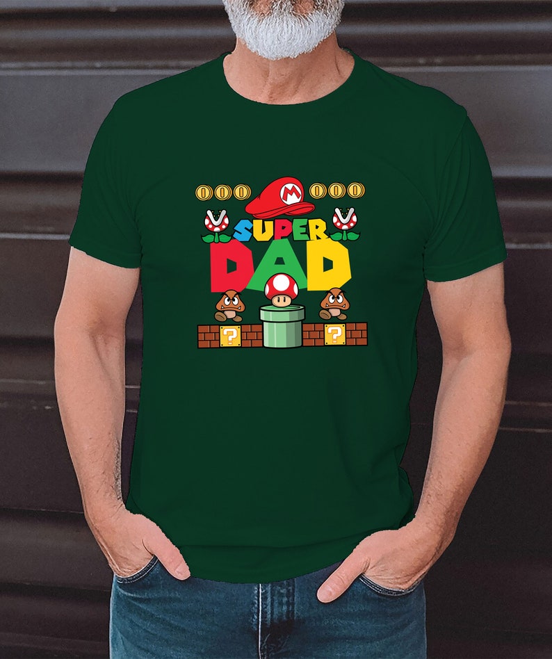 Super Papa, Super Mario papa T-Shirt zum Vatertag für Papa Vatertagsgeschenk T-Shirt für Vater Papa, herrentag geschenk Father's day t-shirt Bottle Green