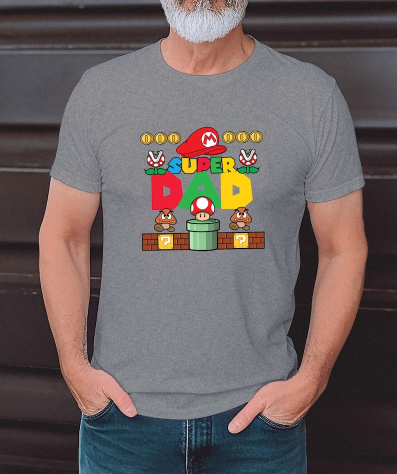 Super Papa, Super Mario papa T-Shirt zum Vatertag für Papa Vatertagsgeschenk T-Shirt für Vater Papa, herrentag geschenk Father's day t-shirt Heather Grey