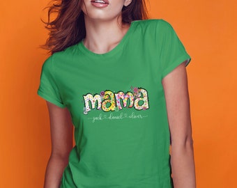 Floral Mama Tee Custom Mom Shirt with Kids' Names - Perfect Mother's Day Gift - T-Shirt, Baby Bodysuit, Kids T-Shirt, Women's T-shirt