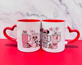Tazza da caffè Mickey Minnie, tazza in ceramica Disney Valentine, tazza da tè con manico a cuore per coppia, simpatici bicchieri con cartoni animati