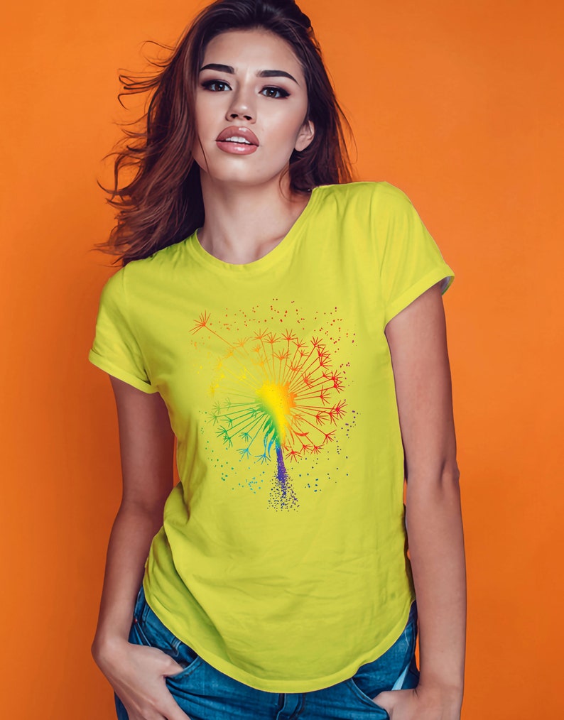 Just Pusteblume Löwenzahn Garten Breathe Regenbogen Blume T-Shirt Yellow