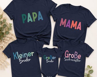 Familien Partnerlook Shirts Mama Papa Große Schwester Großer Bruder Kleiner Bruder, Geschwister Shirt Babybody, Familien Outfit Geschenk