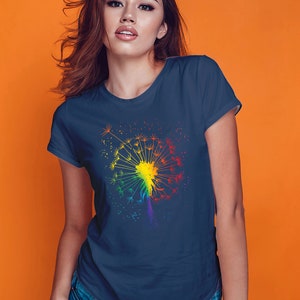 Just Pusteblume Löwenzahn Garten Breathe Regenbogen Blume T-Shirt Navy