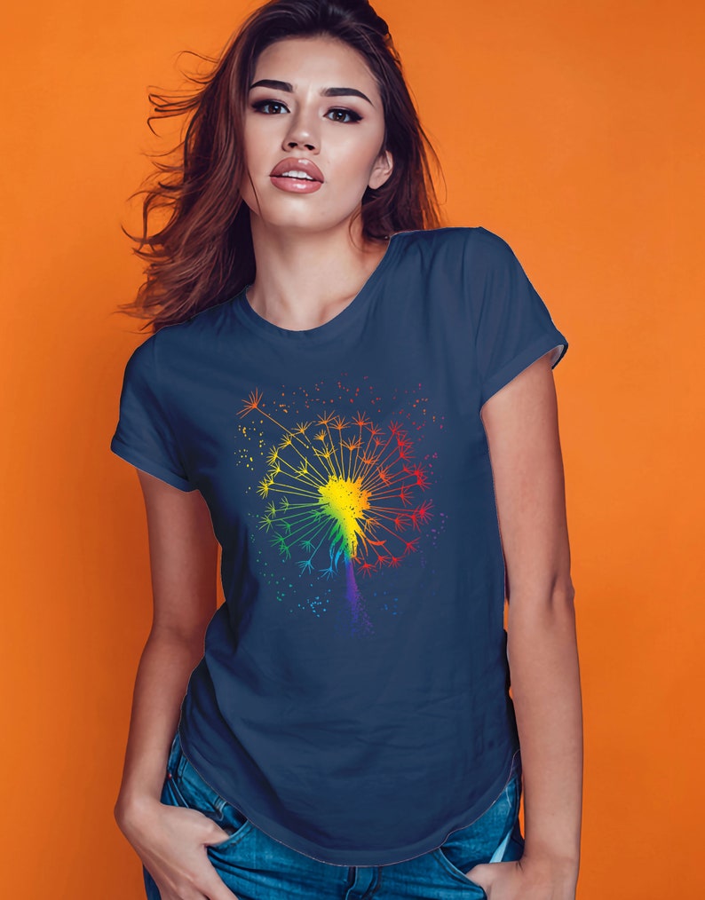 Just Pusteblume Löwenzahn Garten Breathe Regenbogen Blume T-Shirt Navy