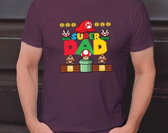 Super Papa Mario-T-shirt, naam gepersonaliseerd vaderdagcadeau voor papa