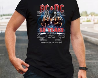 T-shirt firmata ACDC Band 50° anniversario 1973-2023, T-shirt ACDC taglia intera S - 5XL, Camicia Rock and Roll