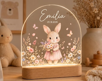 Personalisierte Häschen-Baby-Nachtlicht, benutzerdefinierte Name LED-Kinderzimmer-Lampe, Neugeborenen Babygeschenk, Baby-Dusche-Geschenk, Kaninchen Acryl-Nachtlicht