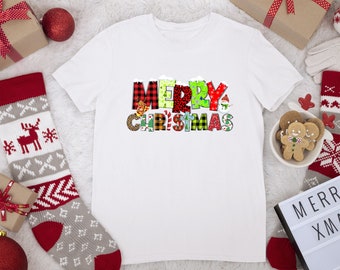 Merry Christmas Shirt, Cute Christmas Family Shirt, Santa Hat Christmas shirt, Santa Deer Shirt, Women's Christmas tree Holiday Shirt