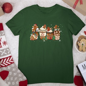 Gingerbread Christmas Coffee Shirt, Christmas coffee tshirt, women Holiday Shirt, Xmas Tee, Coffee Lover gift, Latte drink Crewneck