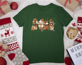 Gingerbread Christmas Coffee Shirt, Christmas coffee tshirt, women Holiday Shirt, Xmas Tee, Coffee Lover gift, Latte drink Crewneck