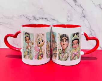 Tazza da caffè Principessa e il ranocchio, tazza in ceramica Tiana Naveen Love, tazza da tè Disney Princess Romance, bicchieri da San Valentino da favola