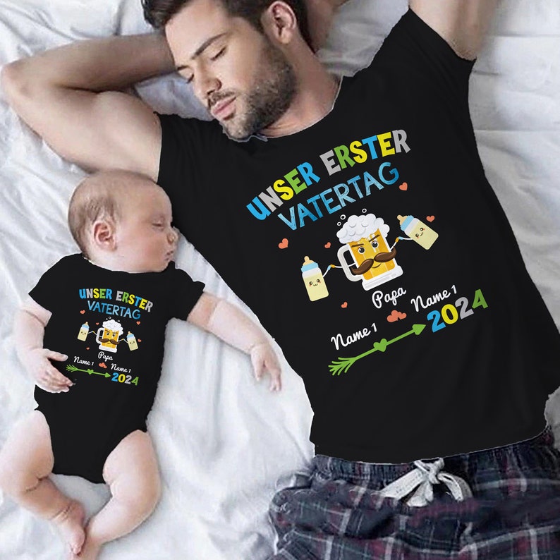 Personalisierte Vatertag T-Shirt, unser erster Vatertag Shirt, baby Bodysuit, neuer Dad, Vatertagsgeschenk, geburtstagsgeschenk für männer Bild 3