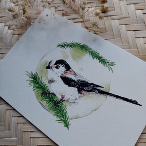 Schwanzmeise l Postkarte l Aquarell l Kalender l Vögel l einheimisch l Singvögel l bird l handgemalt l print l Kunstdruck l Geschenk l love