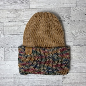 Handmade neutral beanie with autumn colors multicolored winter accessories hat