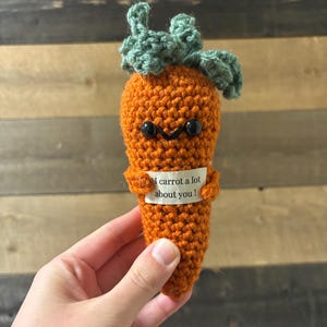 Emotional Support Saying | Crocheted Emotional Support Carrot | Crochet Carrot | Handmade | Carrot Plushie | Crocheted Food | Plush |