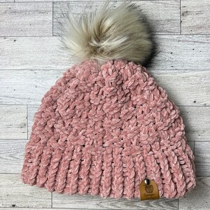 Women’s knitwear pink sparkles beanie topped with pom-pom winter hat accessories