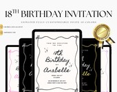 Animated 18th Birthday Invitation | Editable Canva Video Invite | Minimalist Birthday Invite | 10 colors