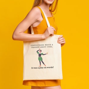 Bolso informal de compras con estilo para mujer/bolso de mano con gráficos de letras de Shakespeare/bolso de mano de ropa de empollón de literatura para Shakespearean