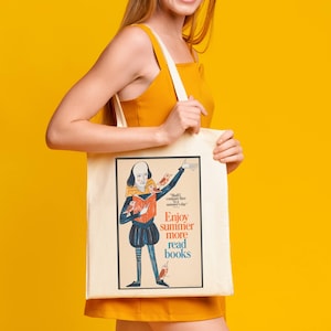 Disfrute del verano Más lee libros Bolsa / Bolsa de asas con gráficos de letras de Shakespeare / Bolsa de hombro con asas de ropa de nerd de literatura para Shakespearean