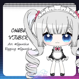 Premade Female Live2D Vtuber Model | Commercial use | Vtube Studio Ready to use Live2D Model | Chibi Maid Twintail Vtuber Model