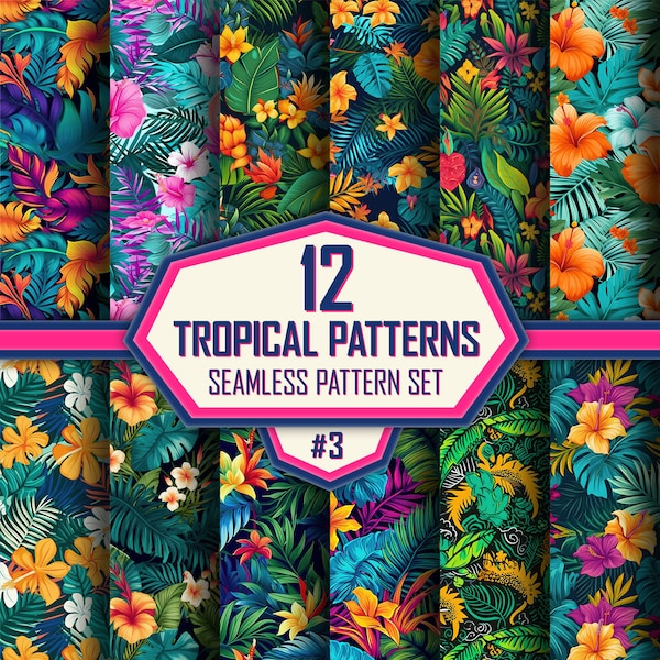 Instant Download, Seamless Tropical Patterns, Preppy, Prep, Allover Print, Island Repeat Pattern, Palm Beach, Lilly Inspired, Wild Flowers