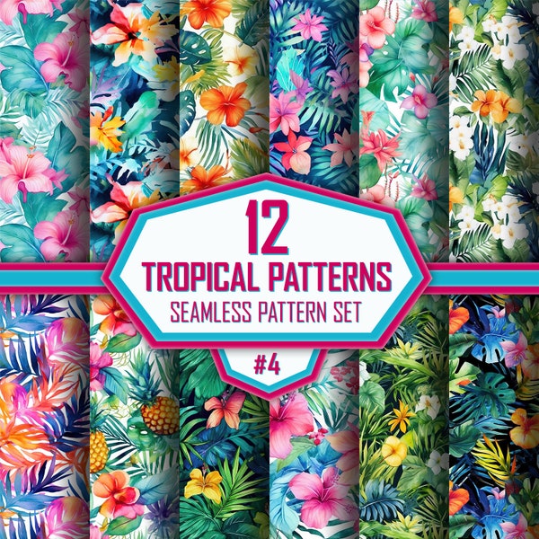 Instant Download, Seamless Tropical Patterns, Repeated Pattern, Allover Print, Preppy, Island Repeat Pattern, Tropics Pattern, Wild Flowers