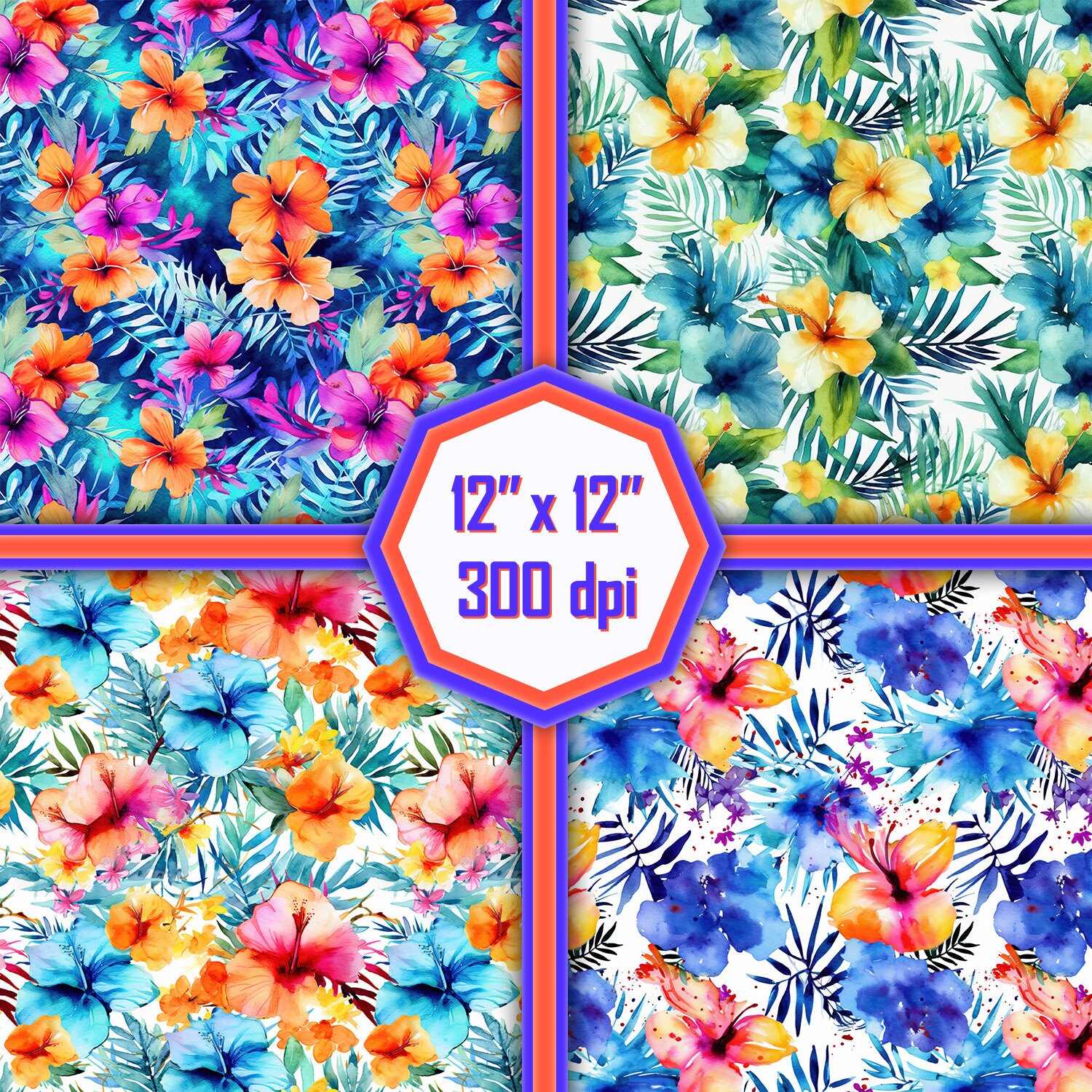 Instant Download, Seamless Tropical Watercolor Patterns, Tropics ...