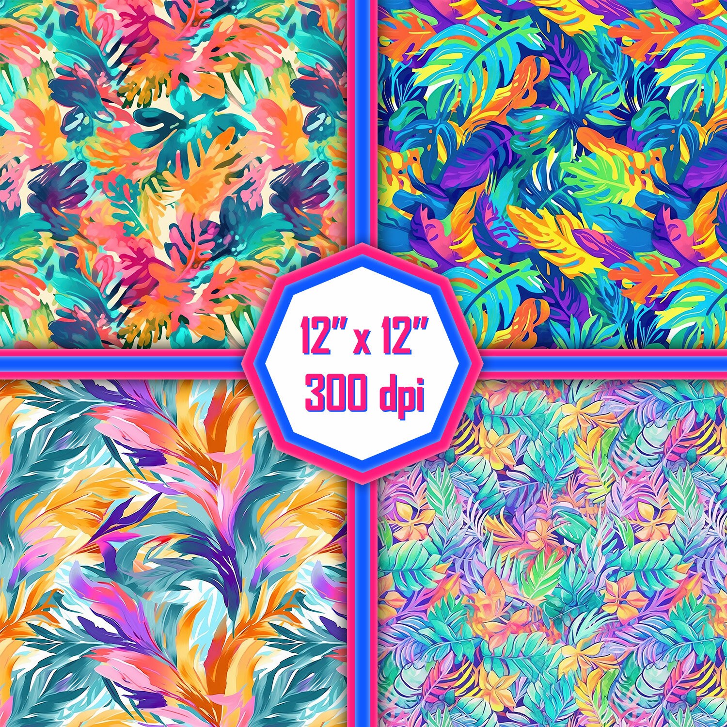 Instant Download, Seamless Stylized Tropics Patterns, Preppy, Allover ...