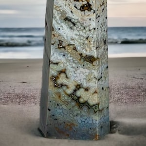Ocean Jasper Tower: Blue, Brown, and Gold Druzy - Madagascar Crystal