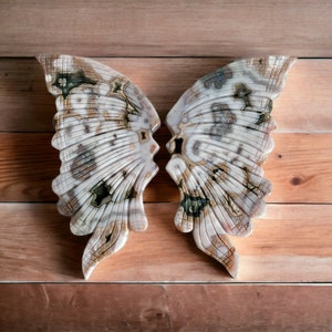 XL - Rare Orbicular Ocean Jasper Butterfly from Madagascar - Statement Piece - Gold Stand Included - 8 inches tall and 4.2 inches in length