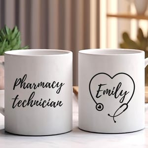 Personalized name Pharmacy Technician Mug, Custom pharm tech Coffee Cup, Pharmacy Tech Tea Mug, Pharmacist Assistant Gift customized name