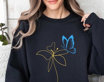 Ukraine long sleeve sweatshirt Ukrainian flag colors clothing floral sweater ukrainian-style gift customized ukrainian paint flower present