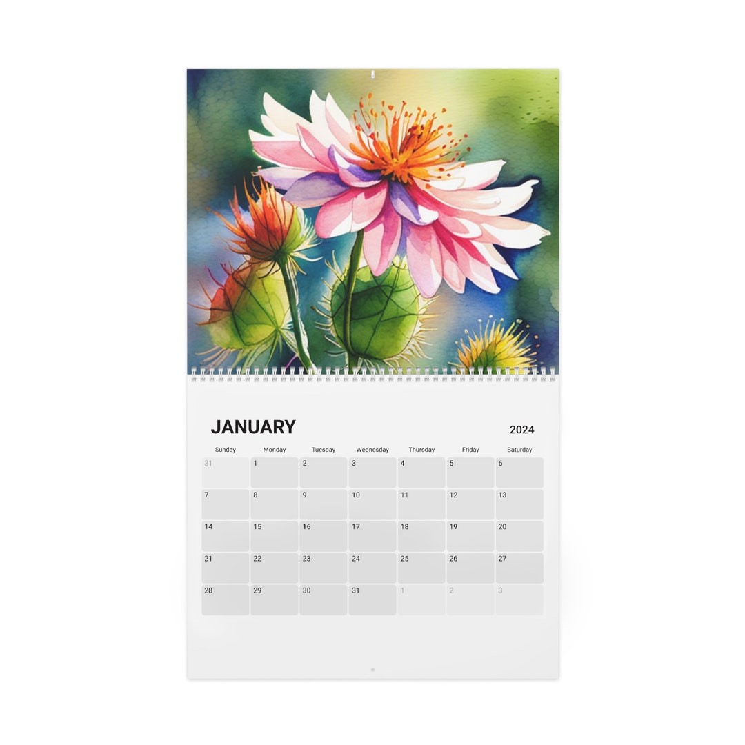 Calendar 2024 Wall Gift Yearly Wall Calendar Floral 2024 Kitchen