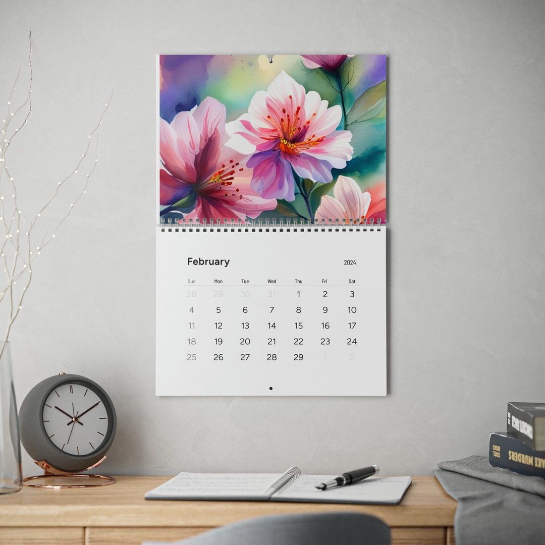 Floral Wall Calendar 2024 Wall Calendar Wall 2024 Yearly Wall Calendar