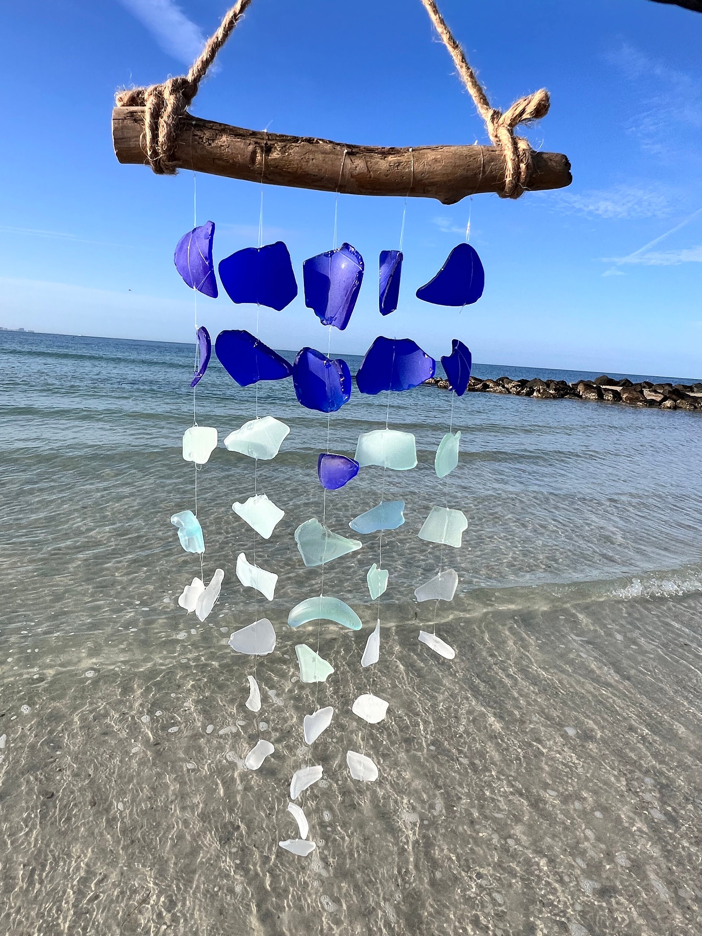 Sea Glass Wind Chime- Cobalt, Aqua, Clear Ombré - Etsy