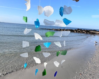 Sea glass wind chime- Mixed Blues and Greens