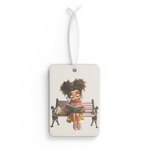Girl Reading on Park Bench Car Air Freshener | Cute Book Lover Design
