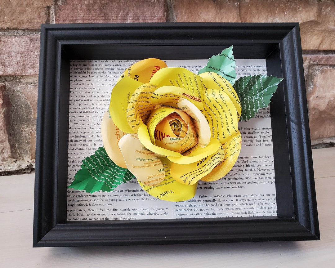 Book Jacket Paper Rose Art Framed Flower Book Art Framed Paper Rose Art