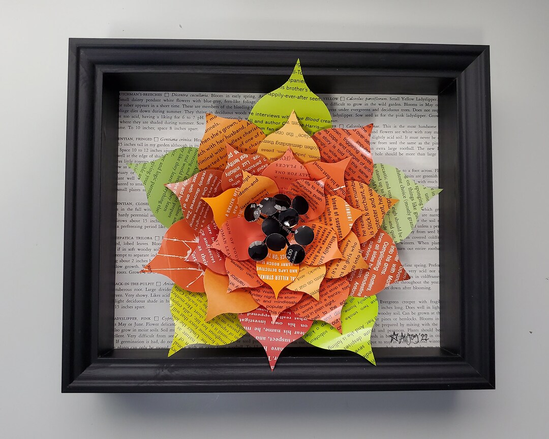 Book Jacket Paper Flower Art Framed Flower Book Art Framed Etsy