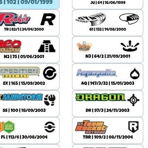 Pokemon TCG Labels 1999 base set - 2013 legendary treasures